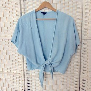 Sim & Sam Blue Tie-front short sleeve cover up top Size M light blue